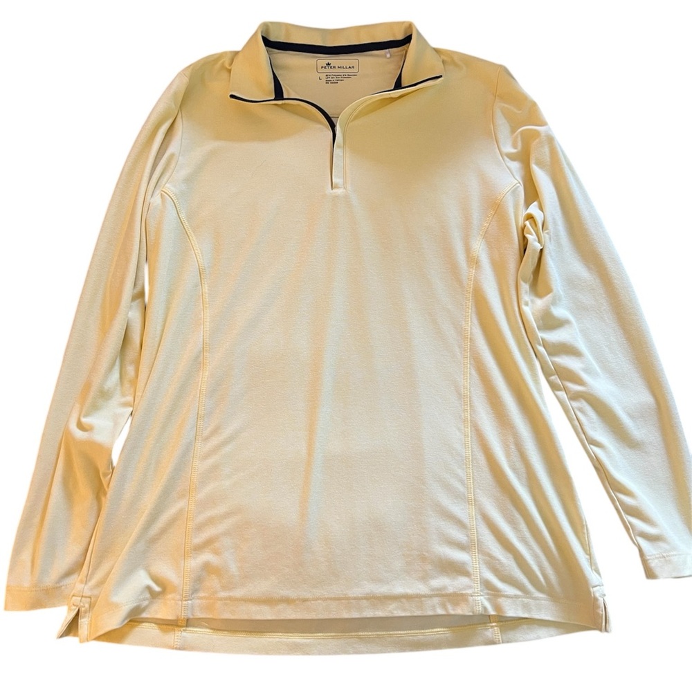 Peter Millar soft butter yellow 1/4 zip Golf, tennis prep long sleeve top.